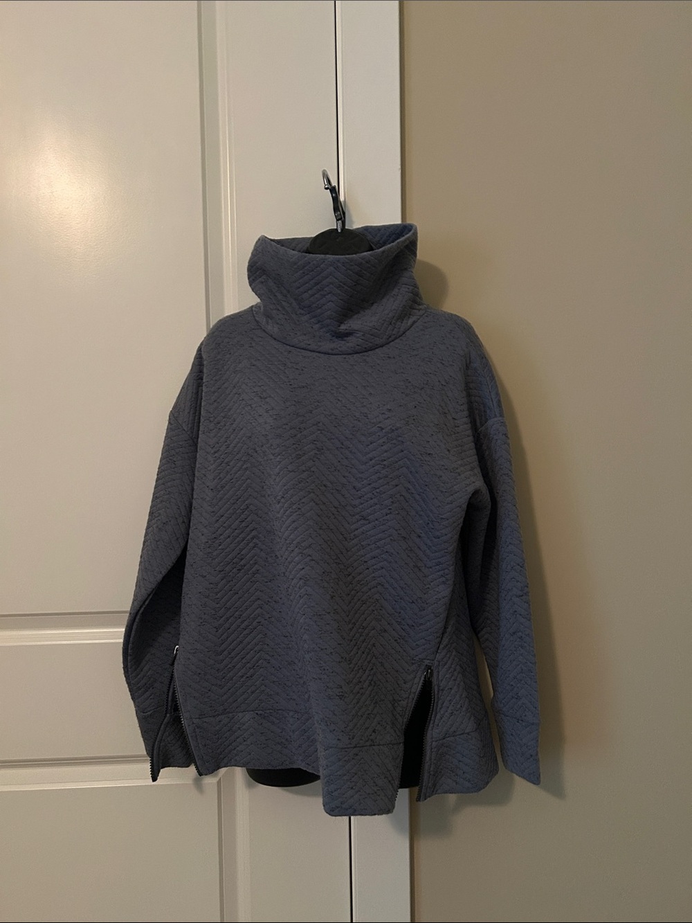 RBX Slate Blue Quilted Turtleneck Sweatshirt with side zipppers